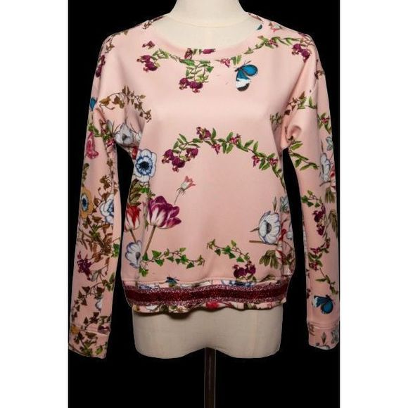 Intrend Pink Floral Sweater Size S Polyester Good Condition - Picture 1 of 6